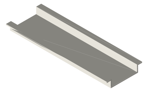 DIN rail, 35 mm (TS35 × 7.5, EN 60715), isometric render of a generated part
