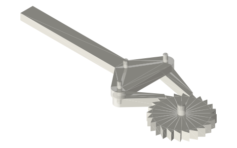 Lever with two pawls driving a ratchet on both strokes, isometric render of a generated part