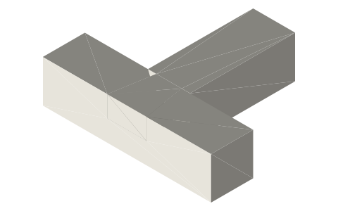 Dovetail halving joint (dovetail lap), isometric render of a generated part