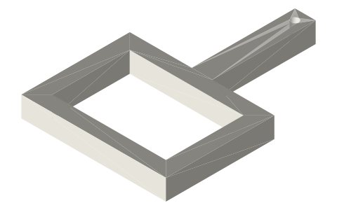 Slotted yoke for a Ø30 eccentric (30 mm slot), with rod, isometric render of a generated part