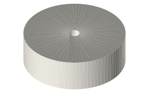 Edge runner (chaser) Ø50 × 16, Ø5 bore, isometric render of a generated part