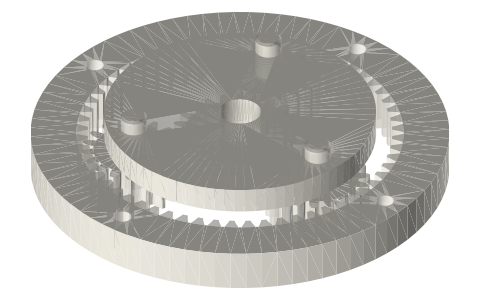 Epicyclic (planetary) gear train: sun 24, planets 18, ring 60, isometric render of a generated part
