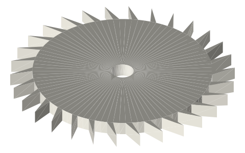 Escape wheel, 30 teeth, Ø50, club-free pointed teeth raked forward, isometric render of a generated part