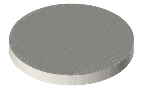 Euro 10 cent coin size, isometric render of a generated part