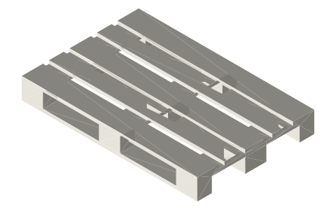 EUR / EPAL pallet: 1200 × 800 × 144 mm, isometric render of a generated part