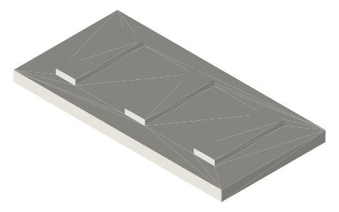 T-slot tongue gauge 5.6 / 5.8 / 6.0 mm (6 mm slot), isometric render of a generated part