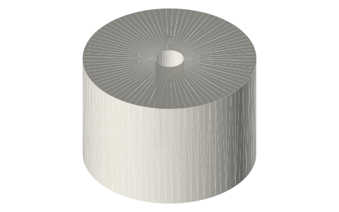 Feed roller Ø30 × 20, Ø5 bore, isometric render of a generated part