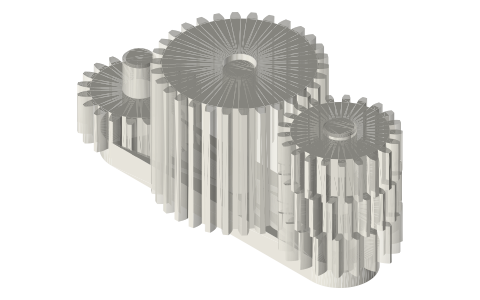 Ferguson's mechanical paradox (19 / 20 / 21 tooth wheels on one pin), isometric render of a generated part