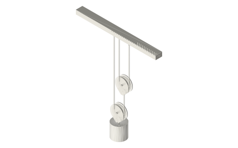 Pulleys of the first system, 2 movable pulleys (4 : 1), isometric render of a generated part