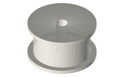 Flanged flat-belt pulley Ø30, 16 mm face, Ø6 bore, isometric render of a generated part