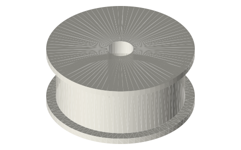 Flanged flat-belt pulley Ø40, 16 mm face, Ø8 bore, isometric render of a generated part
