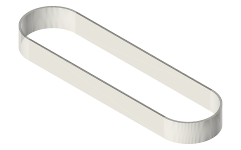 Flat belt 16 × 1.5 for two Ø40 pulleys at 120 mm (loop drawn on the pulleys), isometric render of a generated part