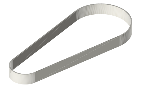 Flat belt 16 × 1.5 for Ø40 and Ø80 plain pulleys at 140 mm (loop drawn), isometric render of a generated part
