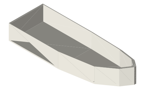 Flat-bottom hull, isometric render of a generated part