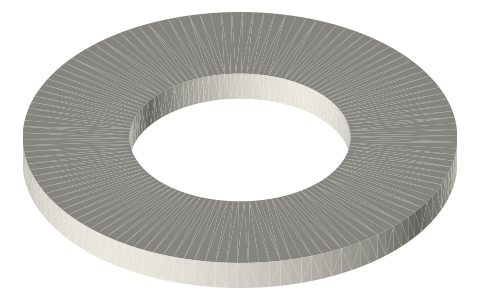 Flat washers, inch: SAE and USS, 1/4 to 3/4 in (ASME B18.21.1 Type A), isometric render of a generated part