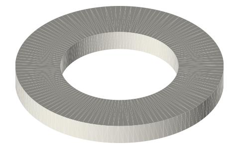 Flat washers, M10 to M24 (ISO 7089 / DIN 125-A), isometric render of a generated part
