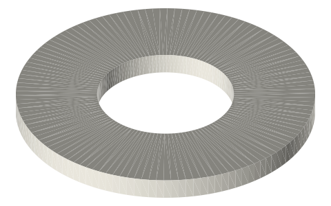 Flat washers, M2–M8 (ISO 7089), isometric render of a generated part