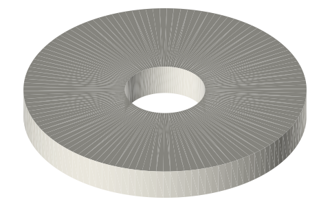 Flexure hub washer: Ø12 to Ø26.4 × 2 mm, isometric render of a generated part