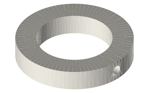Leaf hub collars: Ø12 and Ø18 bore, M3 grub, isometric render of a generated part