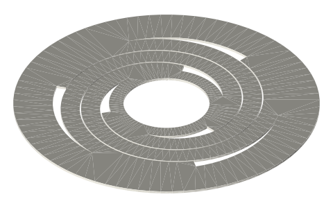 Mass discs, 0.5 mm flexure leaf and rim shim for 2 in tri-clamp flexures, isometric render of a generated part
