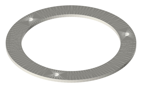 Flexure stack spacer ring: Ø40 to Ø120 × 2 mm, isometric render of a generated part