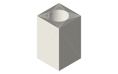Fluidyne output-column tee, 1/2 in, isometric render of a generated part