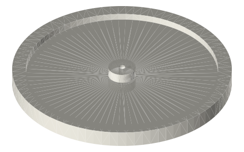 Ø400 flywheel on a Ø12 shaft, isometric render of a generated part
