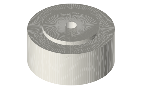 CD and HDD-platter flywheel hubs, Ø15 and Ø25 spigots, isometric render of a generated part