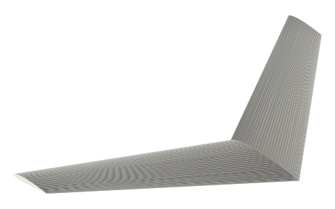 Forward-swept wing, isometric render of a generated part