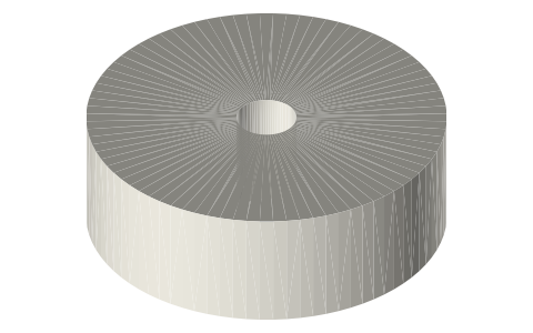 Friction wheel Ø30 × 10, Ø5 bore, isometric render of a generated part