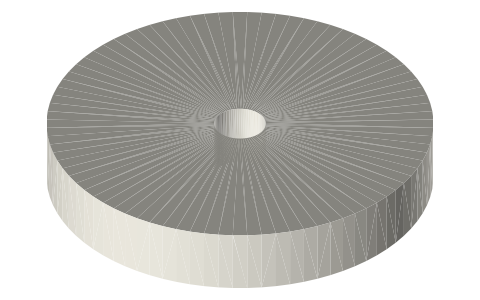 Friction wheel Ø60 × 10, Ø8 bore, isometric render of a generated part