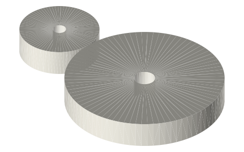 Friction wheels (rolling contact drive), 30 : 60, isometric render of a generated part