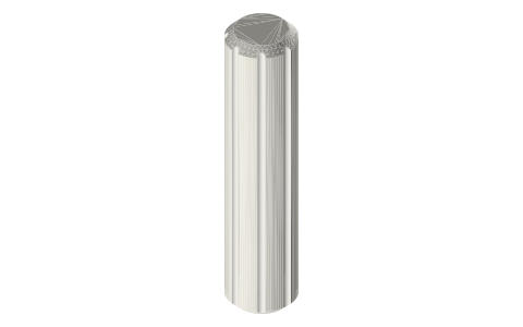 Furniture dowels Ø6, Ø8, Ø10 × 30–40 mm (the 8 × 30 flat-pack dowel), isometric render of a generated part