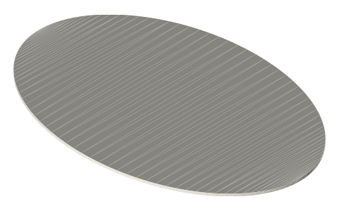 Games Workshop 105 × 70 mm oval base (Citadel), isometric render of a generated part
