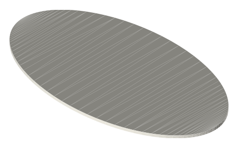 Games Workshop 75 × 42 mm oval base (Citadel), isometric render of a generated part