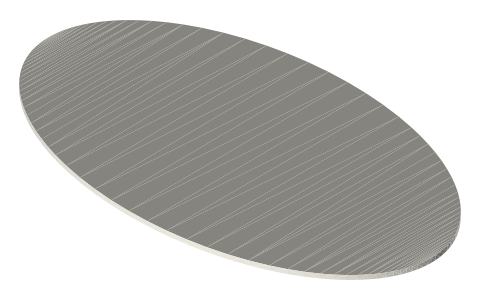 Games Workshop 90 × 52 mm oval base (Citadel), isometric render of a generated part
