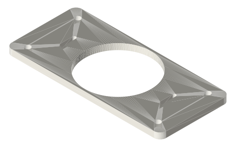 Gamma frame: base plates for tri-clamp engines, rocker beam and pivot post, isometric render of a generated part