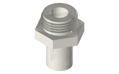 Garden hose thread (GHT 3/4-11.5 NH) dimensions, hose sizes, BSP G3/4 and Gardena for comparison, isometric render of a generated part