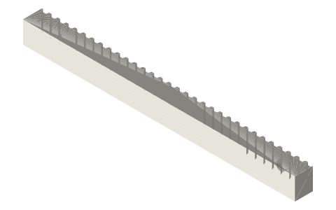 Gear racks: module 1 (100 mm) and module 2 (150 mm), isometric render of a generated part