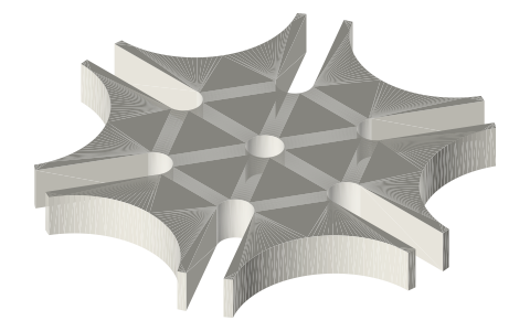 Geneva drive: 4 and 6 station wheels, R30, with drive discs, isometric render of a generated part
