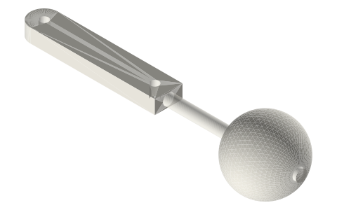 Governor arm 80 mm with a Ø24 ball, Ø3 pivot and link holes, isometric render of a generated part