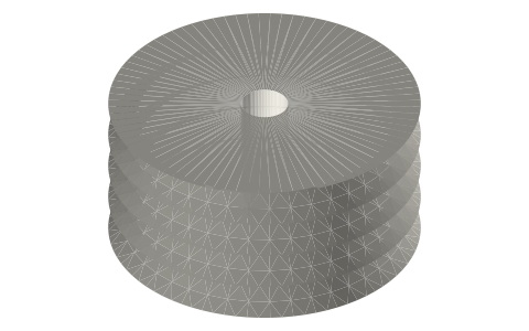 Grooved friction wheel, pitch Ø30, 4 mm V-grooves × 16 wide, isometric render of a generated part