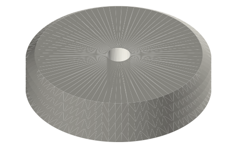 Grooved friction wheel, pitch Ø60, 4 mm V-grooves × 16 wide, isometric render of a generated part