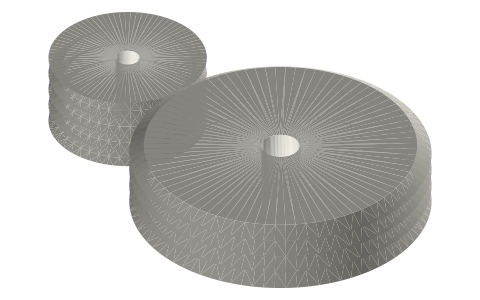 Grooved (wedge) friction gearing, 30 : 60, isometric render of a generated part