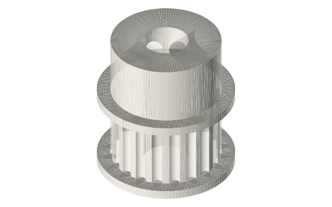 GT2 timing pulleys, 16T–60T (2 mm pitch), isometric render of a generated part