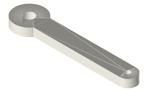 Hand lever, 60 mm, Ø6 hub bore, isometric render of a generated part