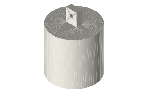 Hanging weight Ø40 × 40 with a pin lug (394.58 g in steel), isometric render of a generated part
