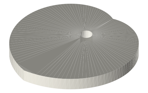 Heart cam, base radius 15, lift 20 mm, isometric render of a generated part