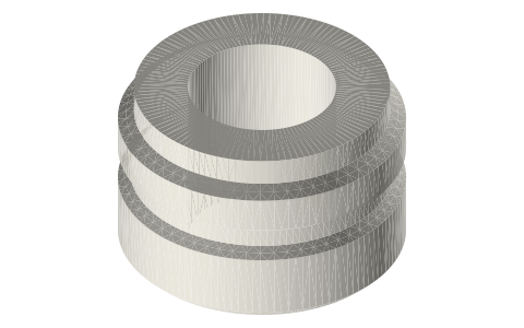 Heat-set threaded inserts, metric: M2 to M10, standard, short and Voron (CNC Kitchen sizes), isometric render of a generated part