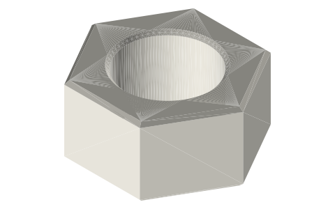 Hex nuts M8, M10, M12, 3/8 in and 1/2 in (flywheel weights), isometric render of a generated part